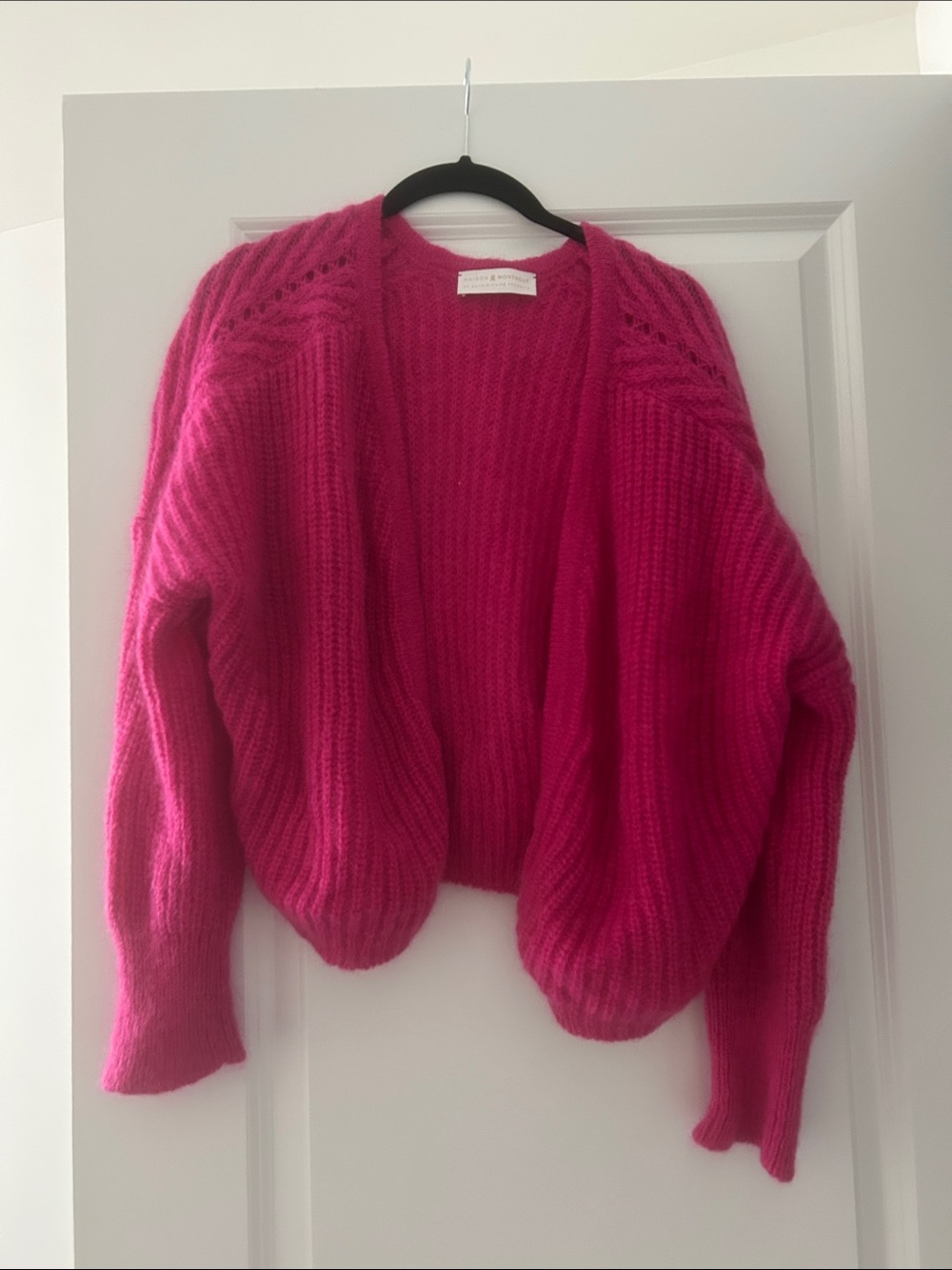 Hot Pink Open-Front Chunky Knit Cardigan